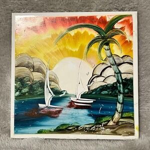 Ceramic Tile Sunset Palm Tree Decorative Wall Art‎ 6x6 Backsplash Gift Art Decor